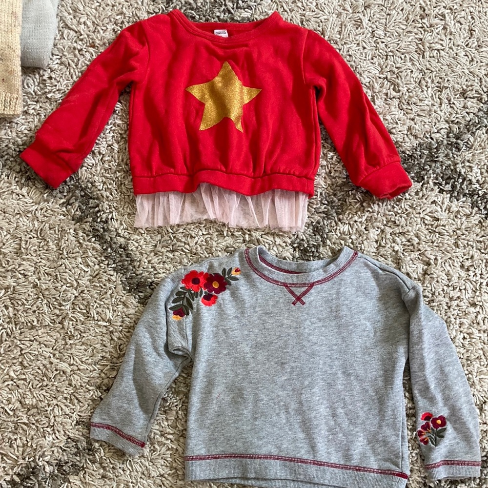 Kids Sweater bundle - red sweatshirt 2T and Grey floral 3T